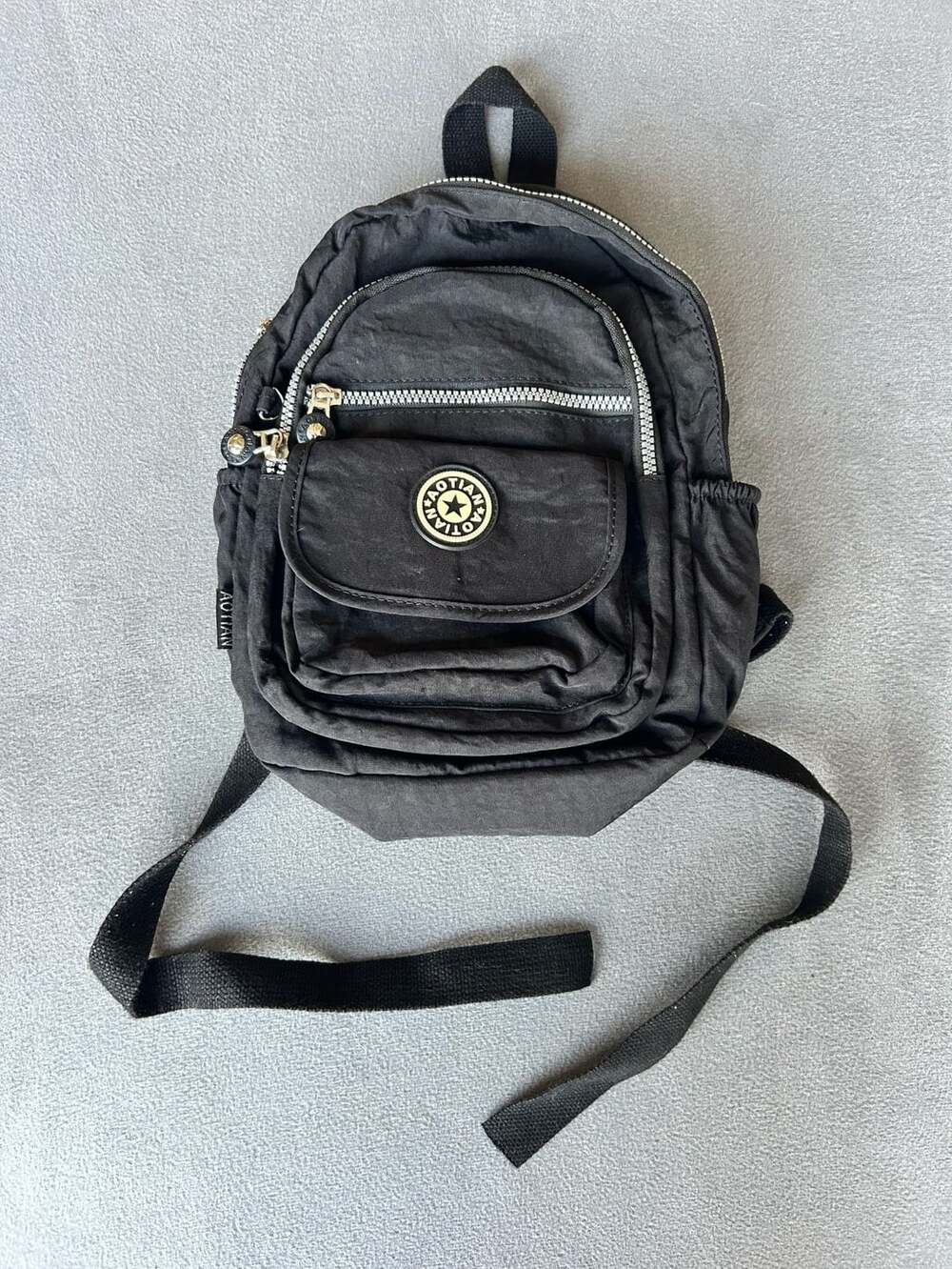 Aotian Black Nylon Mini Backpack Purse Shoulder Bag X74